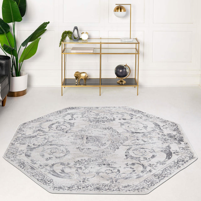 Gray 5' 3 x 5' 3 Finsbury Octagon Area Rug 60% Polypropylene & 40% Polyester Contemporary Carpet for Living Rooms, Dining, Offices for Sale at Rug Engine