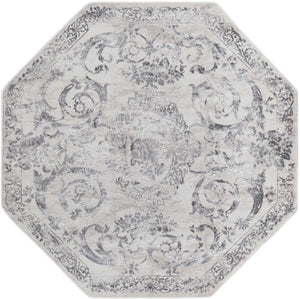 Gray 5' 3 x 5' 3 Finsbury Octagon Area Rug 60% Polypropylene & 40% Polyester Contemporary Carpet for Living Rooms, Dining, Offices for Sale at Rug Engine