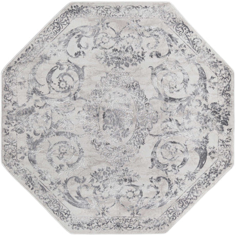 Gray 5' 3 x 5' 3 Finsbury Octagon Area Rug 60% Polypropylene & 40% Polyester Contemporary Carpet for Living Rooms, Dining, Offices for Sale at Rug Engine