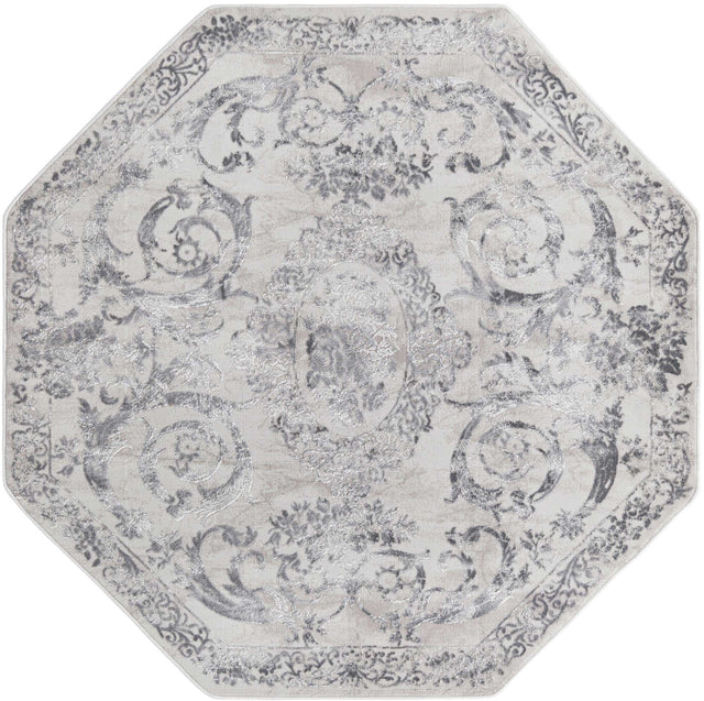 Gray 5' 3 x 5' 3 Finsbury Octagon Area Rug 60% Polypropylene & 40% Polyester Contemporary Carpet for Living Rooms, Dining, Offices for Sale at Rug Engine