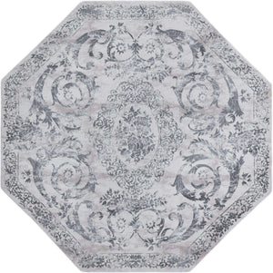 Gray 7' 10 x 7' 10 Finsbury Octagon Area Rug 60% Polypropylene & 40% Polyester Contemporary Carpet for Living Rooms, Dining, Offices for Sale at Rug Engine