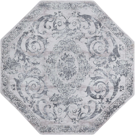 Gray 7' 10 x 7' 10 Finsbury Octagon Area Rug 60% Polypropylene & 40% Polyester Contemporary Carpet for Living Rooms, Dining, Offices for Sale at Rug Engine