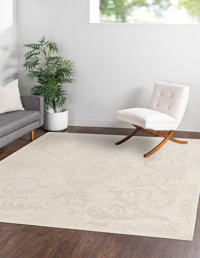 Ivory 10' x 10' Finsbury Square Area Rug 60% Polypropylene & 40% Polyester Contemporary Carpet for Living Rooms, Dining, Offices for Sale at Rug Engine