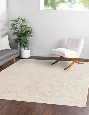 Ivory 6' 1 x 6' 1 Finsbury Square Area Rug 60% Polypropylene & 40% Polyester Contemporary Carpet for Living Rooms, Dining, Offices for Sale at Rug Engine