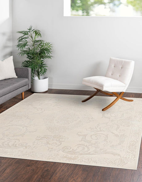 Ivory 6' 1 x 6' 1 Finsbury Square Area Rug 60% Polypropylene & 40% Polyester Contemporary Carpet for Living Rooms, Dining, Offices for Sale at Rug Engine