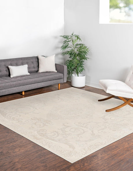 Ivory 7' 10 x 7' 10 Finsbury Square Area Rug 60% Polypropylene & 40% Polyester Contemporary Carpet for Living Rooms, Dining, Offices for Sale at Rug Engine