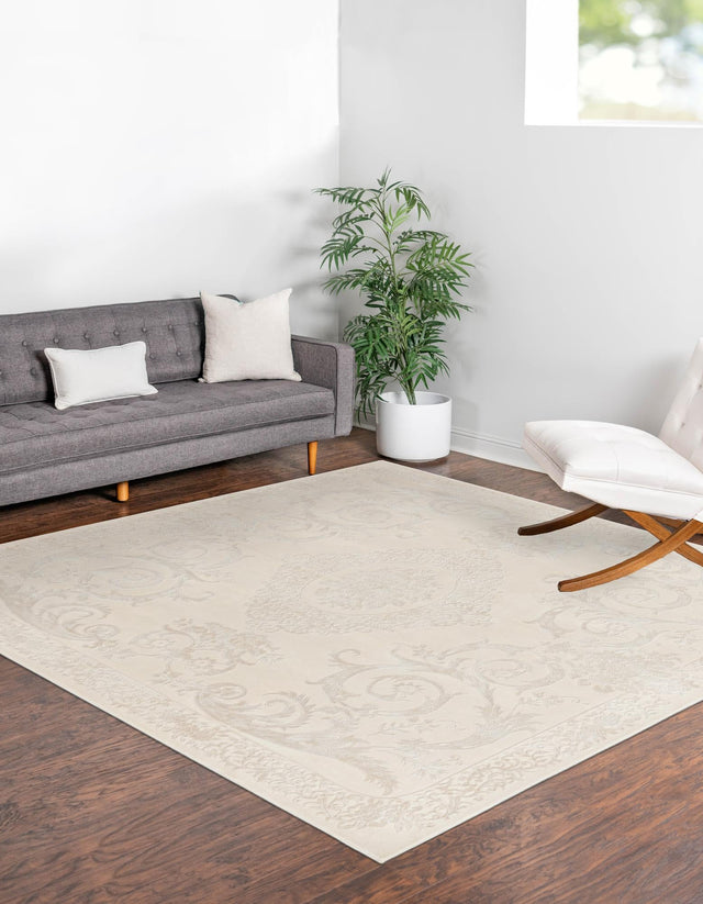 Ivory 7' 10 x 7' 10 Finsbury Square Area Rug 60% Polypropylene & 40% Polyester Contemporary Carpet for Living Rooms, Dining, Offices for Sale at Rug Engine