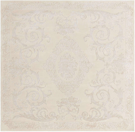 Ivory 7' 10 x 7' 10 Finsbury Square Area Rug 60% Polypropylene & 40% Polyester Contemporary Carpet for Living Rooms, Dining, Offices for Sale at Rug Engine