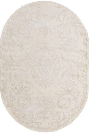 Ivory 5' 3 x 8' Finsbury Oval Area Rug 60% Polypropylene & 40% Polyester Contemporary Carpet for Living Rooms, Dining, Offices for Sale at Rug Engine