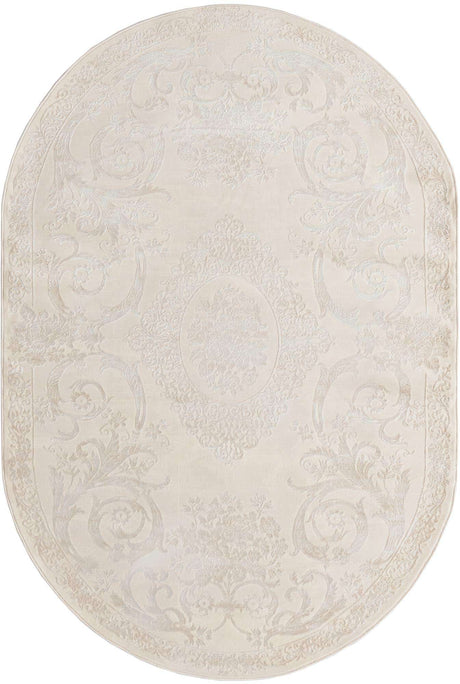Ivory 5' 3 x 8' Finsbury Oval Area Rug 60% Polypropylene & 40% Polyester Contemporary Carpet for Living Rooms, Dining, Offices for Sale at Rug Engine