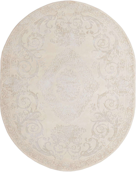 Ivory 7' 10 x 10' Finsbury Oval Area Rug 60% Polypropylene & 40% Polyester Contemporary Carpet for Living Rooms, Dining, Offices for Sale at Rug Engine