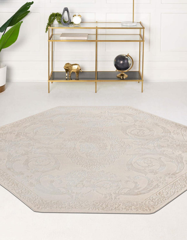 Ivory 7' 10 x 7' 10 Finsbury Octagon Area Rug 60% Polypropylene & 40% Polyester Contemporary Carpet for Living Rooms, Dining, Offices for Sale at Rug Engine