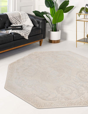 Ivory 7' 10 x 7' 10 Finsbury Octagon Area Rug 60% Polypropylene & 40% Polyester Contemporary Carpet for Living Rooms, Dining, Offices for Sale at Rug Engine