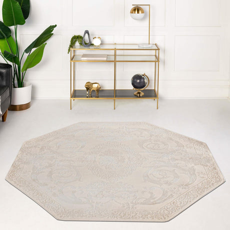 Ivory 7' 10 x 7' 10 Finsbury Octagon Area Rug 60% Polypropylene & 40% Polyester Contemporary Carpet for Living Rooms, Dining, Offices for Sale at Rug Engine