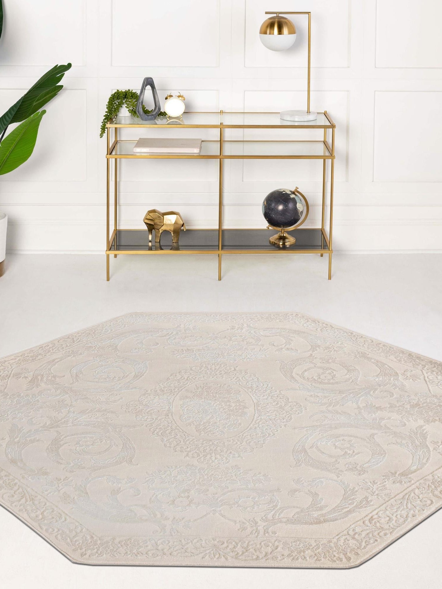 Ivory 5' 3 x 5' 3 Finsbury Octagon Area Rug 60% Polypropylene & 40% Polyester Contemporary Carpet for Living Rooms, Dining, Offices for Sale at Rug Engine