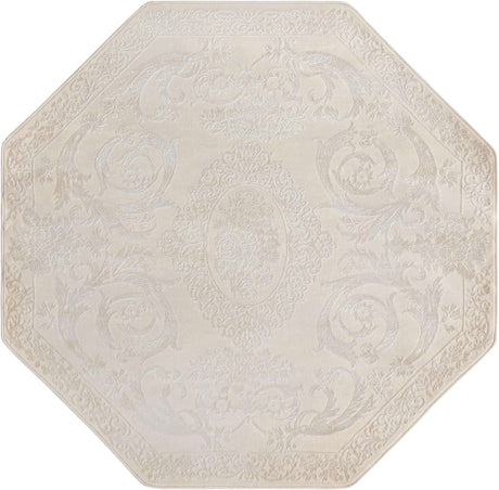 Ivory 5' 3 x 5' 3 Finsbury Octagon Area Rug 60% Polypropylene & 40% Polyester Contemporary Carpet for Living Rooms, Dining, Offices for Sale at Rug Engine