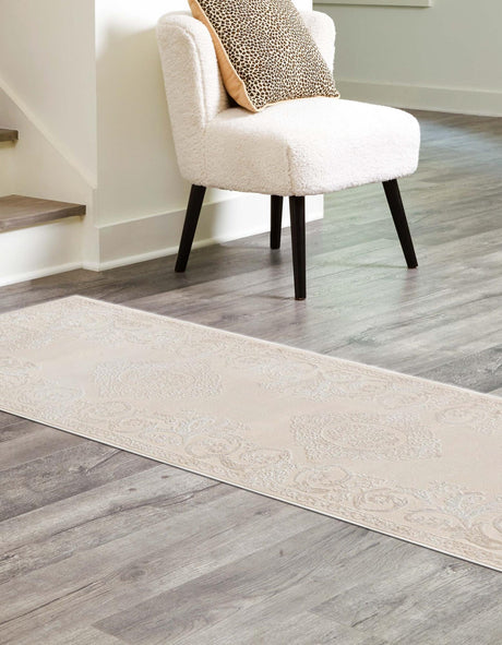Ivory 2' 7 x 12' Finsbury Runner Area Rug 60% Polypropylene & 40% Polyester Contemporary Carpet for Living Rooms, Dining, Offices for Sale at Rug Engine
