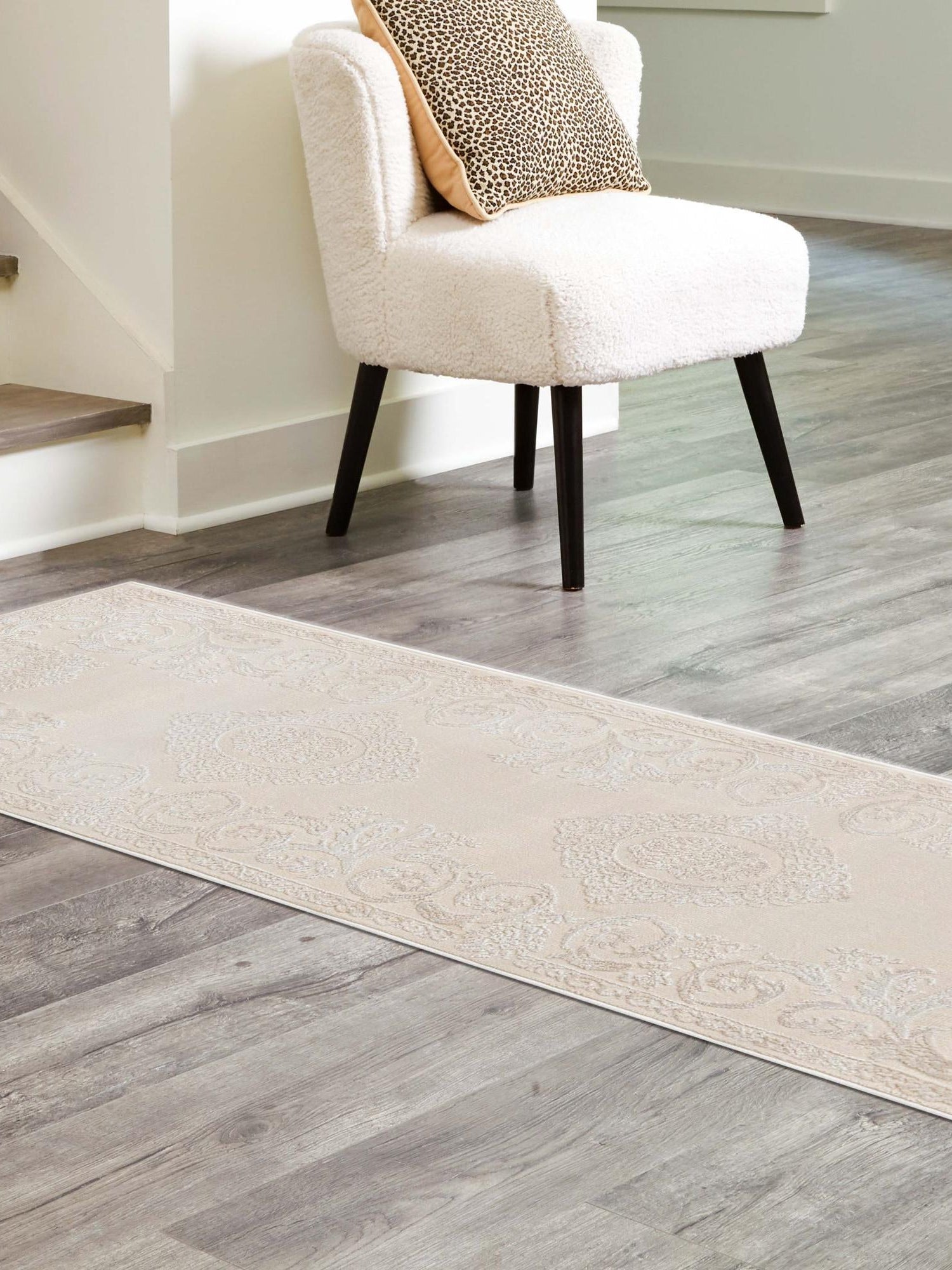 Ivory 2' x 6' Finsbury Runner Area Rug 60% Polypropylene & 40% Polyester Contemporary Carpet for Living Rooms, Dining, Offices for Sale at Rug Engine