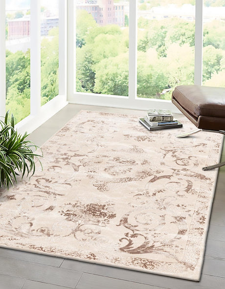 Beige 4' x 6' Finsbury Rectangle Area Rug 60% Polypropylene & 40% Polyester Contemporary Carpet for Living Rooms, Dining, Offices for Sale at Rug Engine