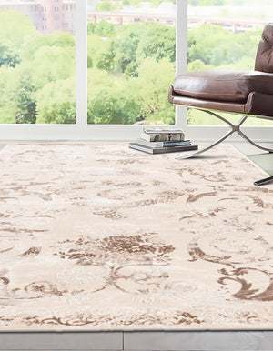 Beige 7' 10 x 10' Finsbury Rectangle Area Rug 60% Polypropylene & 40% Polyester Contemporary Carpet for Living Rooms, Dining, Offices for Sale at Rug Engine