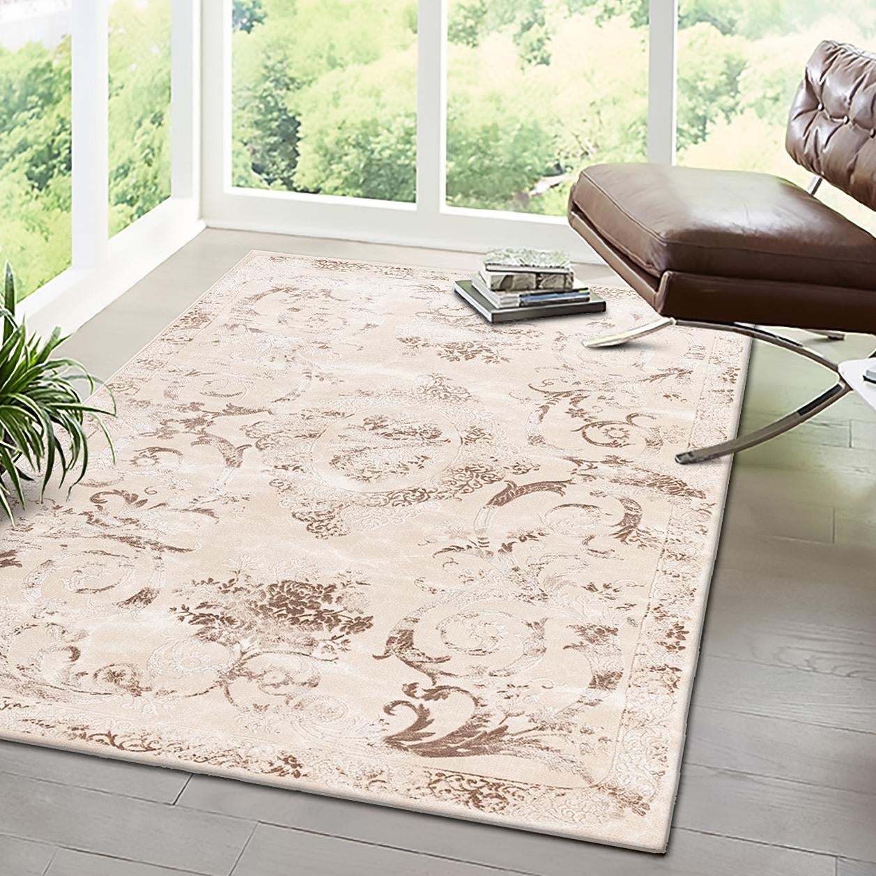 Beige 3' 3 x 5' 3 Finsbury Rectangle Area Rug 60% Polypropylene & 40% Polyester Contemporary Carpet for Living Rooms, Dining, Offices for Sale at Rug Engine