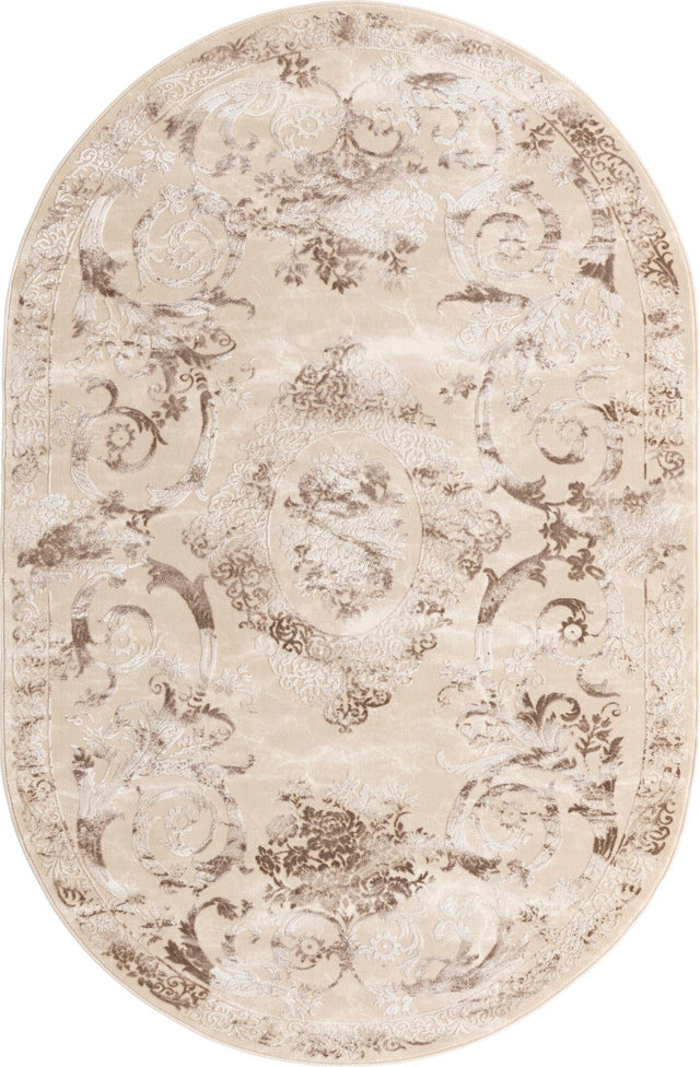 Beige 5' 3 x 8' Finsbury Oval Area Rug 60% Polypropylene & 40% Polyester Contemporary Carpet for Living Rooms, Dining, Offices for Sale at Rug Engine