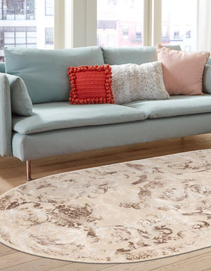 Beige 7' 10 x 10' Finsbury Oval Area Rug 60% Polypropylene & 40% Polyester Contemporary Carpet for Living Rooms, Dining, Offices for Sale at Rug Engine