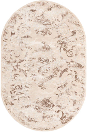 Beige 5' 3 x 8' Finsbury Oval Area Rug 60% Polypropylene & 40% Polyester Contemporary Carpet for Living Rooms, Dining, Offices for Sale at Rug Engine