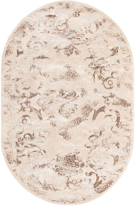 Beige 5' 3 x 8' Finsbury Oval Area Rug 60% Polypropylene & 40% Polyester Contemporary Carpet for Living Rooms, Dining, Offices for Sale at Rug Engine