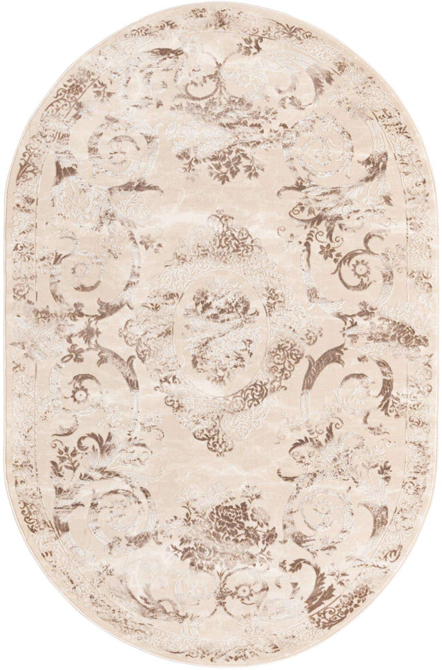 Beige 5' 3 x 8' Finsbury Oval Area Rug 60% Polypropylene & 40% Polyester Contemporary Carpet for Living Rooms, Dining, Offices for Sale at Rug Engine