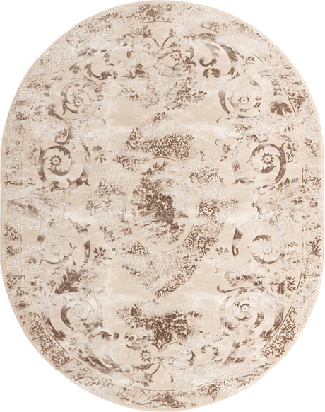 Beige 7' 10 x 10' Finsbury Oval Area Rug 60% Polypropylene & 40% Polyester Contemporary Carpet for Living Rooms, Dining, Offices for Sale at Rug Engine
