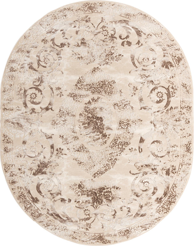 Beige 7' 10 x 10' Finsbury Oval Area Rug 60% Polypropylene & 40% Polyester Contemporary Carpet for Living Rooms, Dining, Offices for Sale at Rug Engine