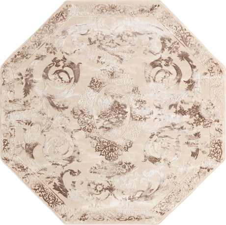 Beige 5' 3 x 5' 3 Finsbury Octagon Area Rug 60% Polypropylene & 40% Polyester Contemporary Carpet for Living Rooms, Dining, Offices for Sale at Rug Engine
