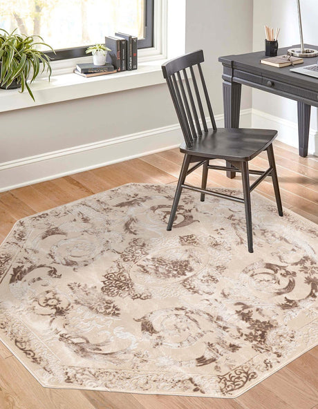 Beige 5' 3 x 5' 3 Finsbury Octagon Area Rug 60% Polypropylene & 40% Polyester Contemporary Carpet for Living Rooms, Dining, Offices for Sale at Rug Engine