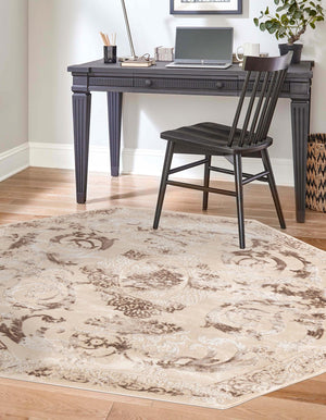 Beige 5' 3 x 5' 3 Finsbury Octagon Area Rug 60% Polypropylene & 40% Polyester Contemporary Carpet for Living Rooms, Dining, Offices for Sale at Rug Engine