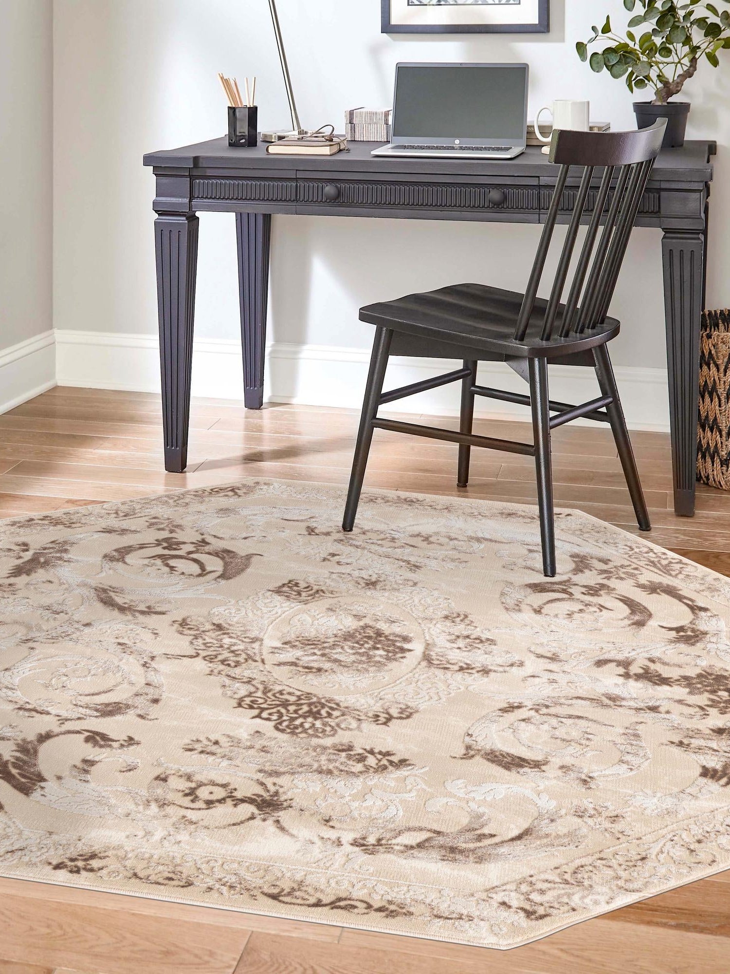 Beige 7' 10 x 7' 10 Finsbury Octagon Area Rug 60% Polypropylene & 40% Polyester Contemporary Carpet for Living Rooms, Dining, Offices for Sale at Rug Engine