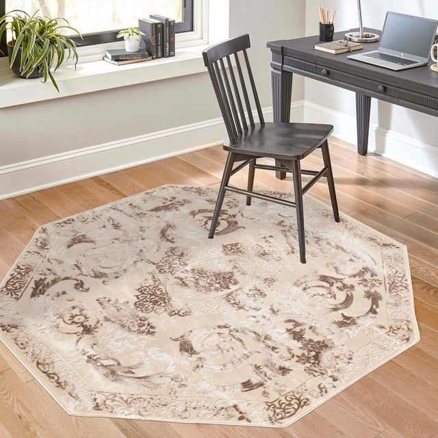 Beige 5' 3 x 5' 3 Finsbury Octagon Area Rug 60% Polypropylene & 40% Polyester Contemporary Carpet for Living Rooms, Dining, Offices for Sale at Rug Engine