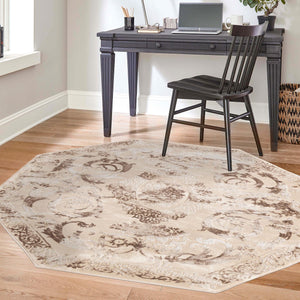 Beige 5' 3 x 5' 3 Finsbury Octagon Area Rug 60% Polypropylene & 40% Polyester Contemporary Carpet for Living Rooms, Dining, Offices for Sale at Rug Engine