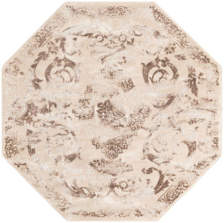 Beige 5' 3 x 5' 3 Finsbury Octagon Area Rug 60% Polypropylene & 40% Polyester Contemporary Carpet for Living Rooms, Dining, Offices for Sale at Rug Engine