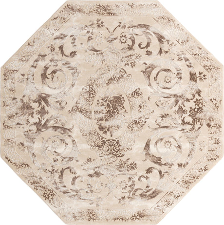 Beige 7' 10 x 7' 10 Finsbury Octagon Area Rug 60% Polypropylene & 40% Polyester Contemporary Carpet for Living Rooms, Dining, Offices for Sale at Rug Engine