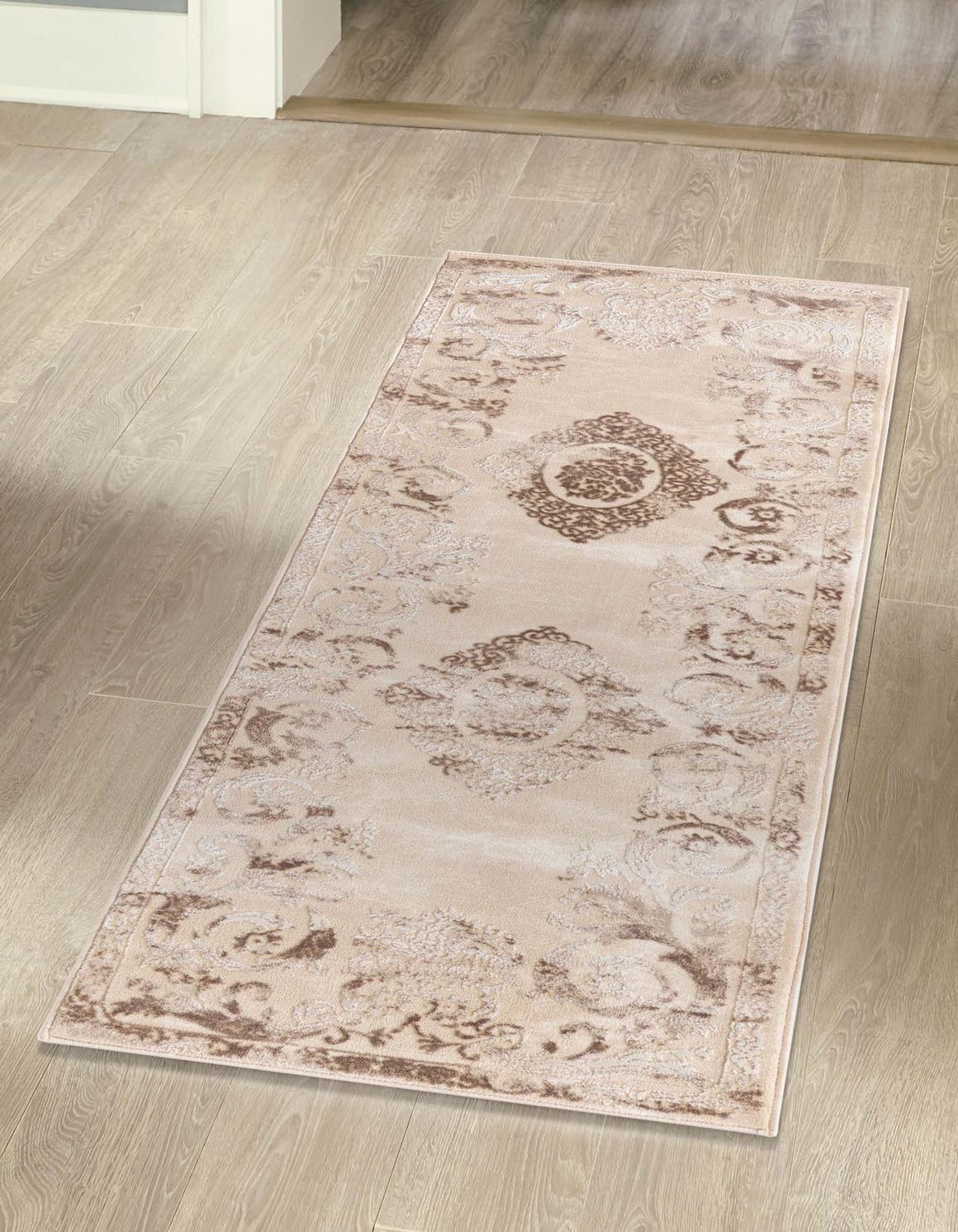 Beige 2' 7 x 12' Finsbury Runner Area Rug 60% Polypropylene & 40% Polyester Contemporary Carpet for Living Rooms, Dining, Offices for Sale at Rug Engine