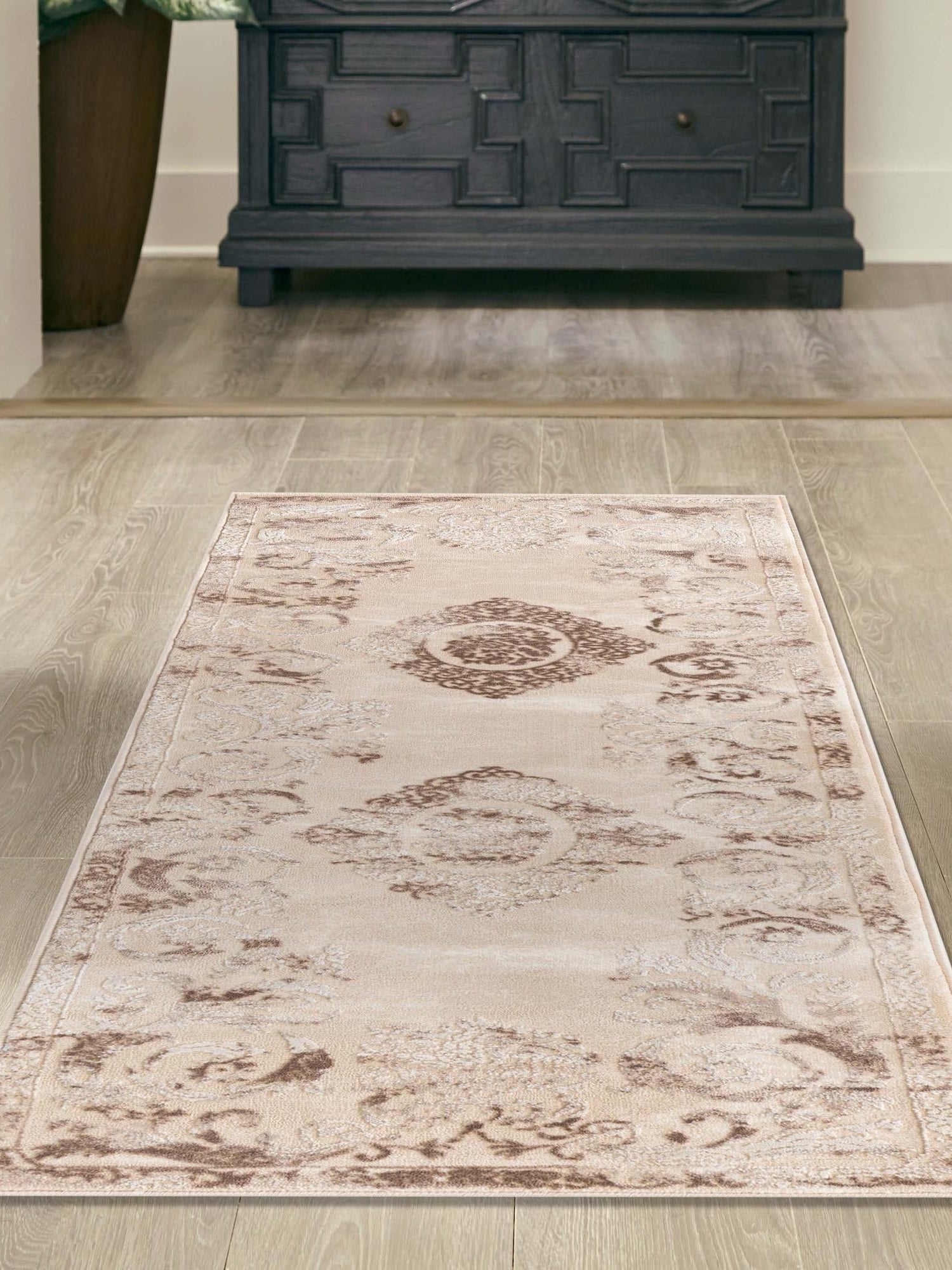 Beige 2' x 9' 10 Finsbury Runner Area Rug 60% Polypropylene & 40% Polyester Contemporary Carpet for Living Rooms, Dining, Offices for Sale at Rug Engine