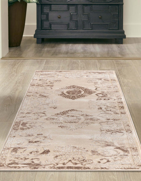 Beige 2' 7 x 12' Finsbury Runner Area Rug 60% Polypropylene & 40% Polyester Contemporary Carpet for Living Rooms, Dining, Offices for Sale at Rug Engine