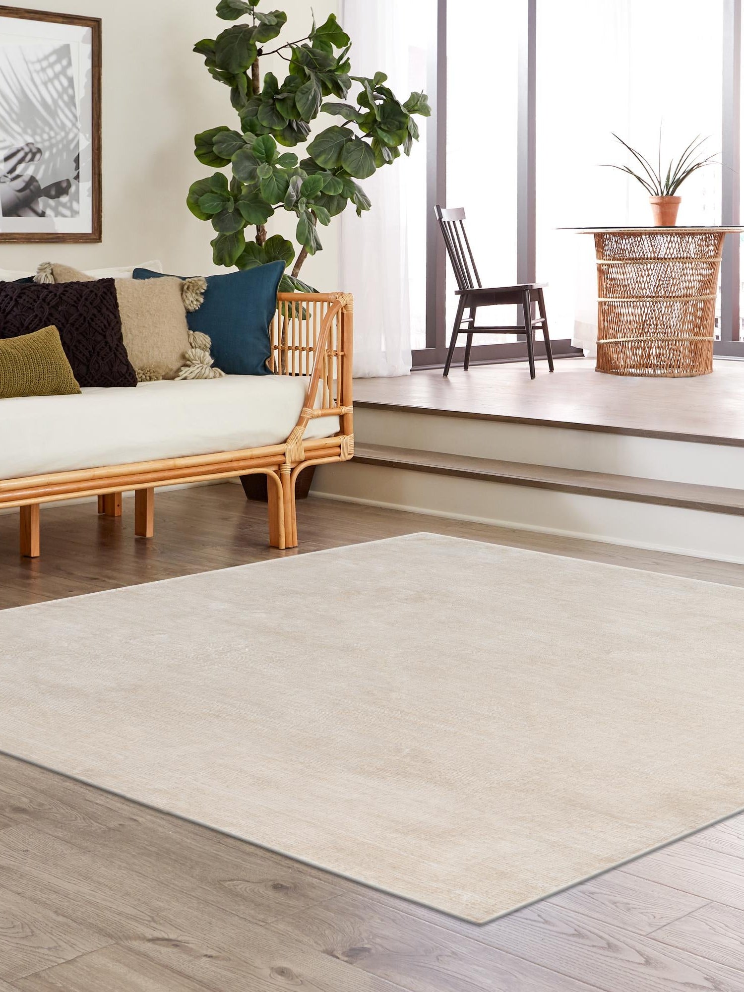Ivory 7' 10 x 7' 10 Finsbury Square Area Rug 60% Polypropylene & 40% Polyester Contemporary Carpet for Living Rooms, Dining, Offices for Sale at Rug Engine