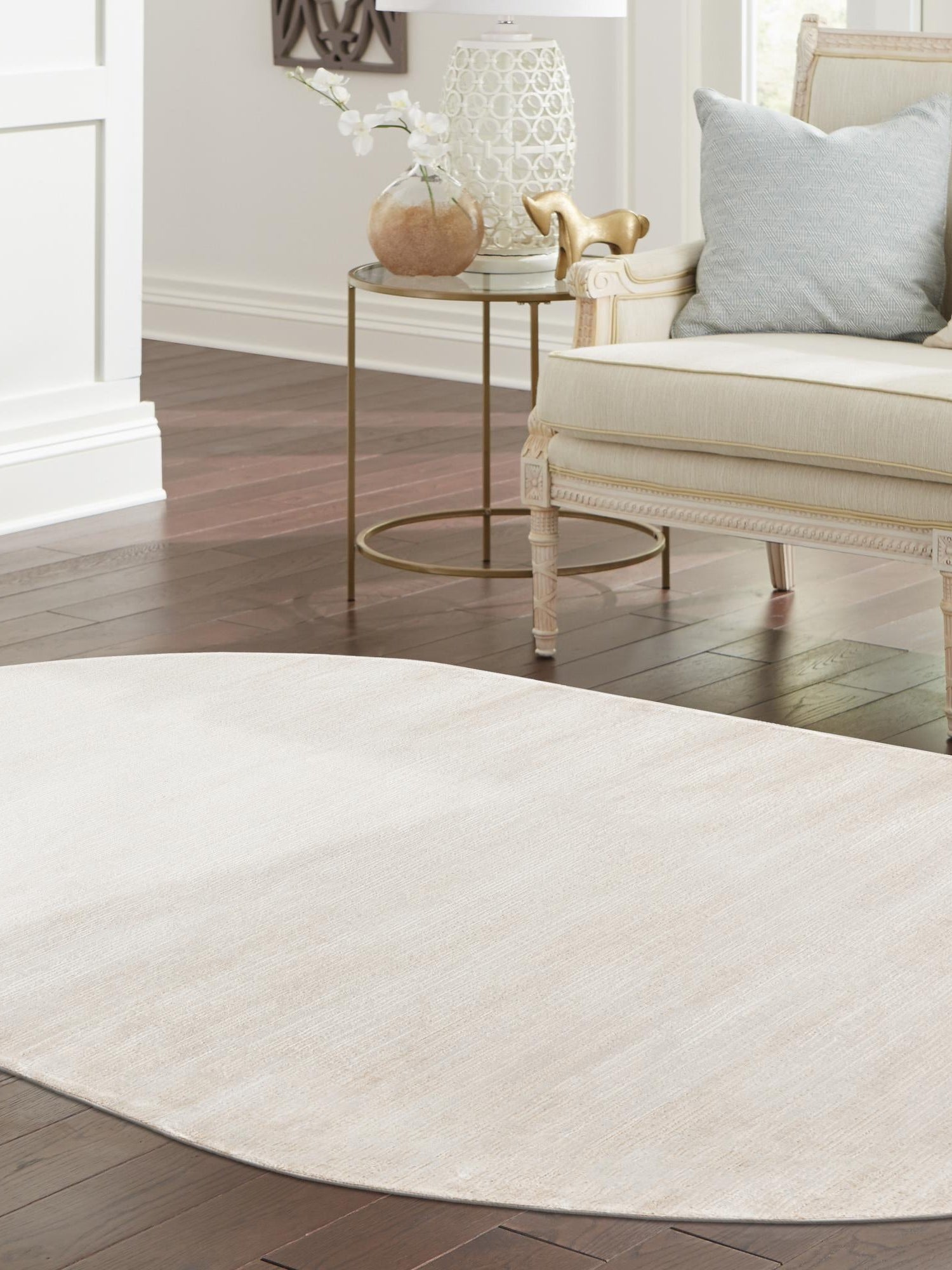 Ivory 7' 10 x 10' Finsbury Oval Area Rug 60% Polypropylene & 40% Polyester Contemporary Carpet for Living Rooms, Dining, Offices for Sale at Rug Engine