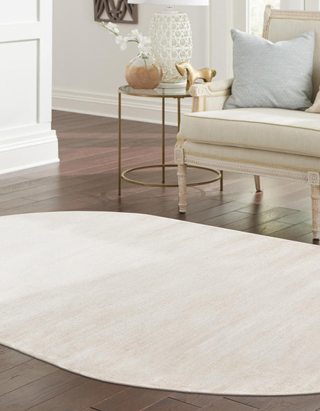 Ivory 5' 3 x 8' Finsbury Oval Area Rug 60% Polypropylene & 40% Polyester Contemporary Carpet for Living Rooms, Dining, Offices for Sale at Rug Engine
