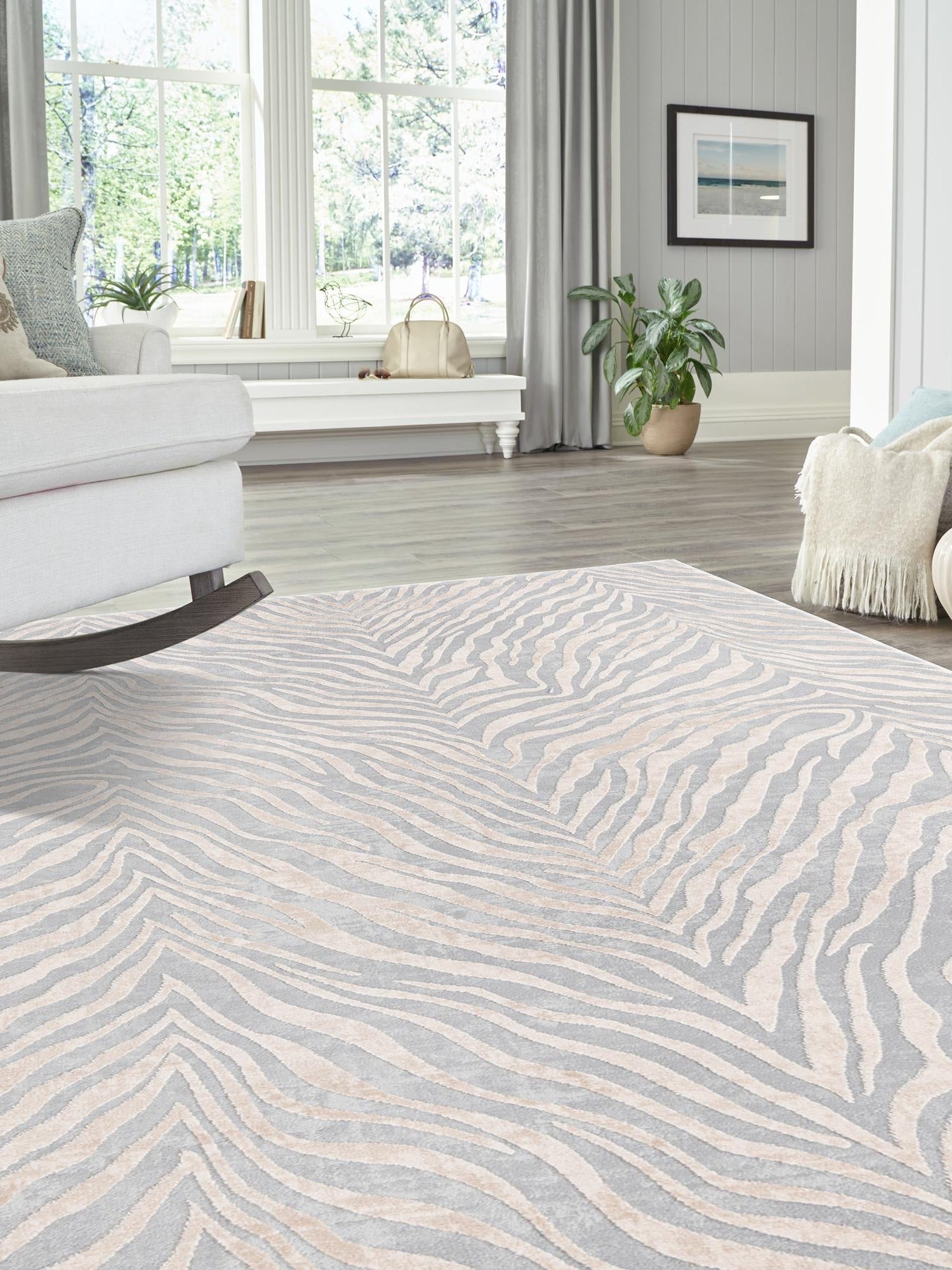 Gray and Ivory 7' x 10' Finsbury Rectangle Area Rug 60% Polypropylene & 40% Polyester Contemporary Carpet for Living Rooms, Dining, Offices for Sale at Rug Engine