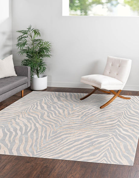 Gray and Ivory 7' 10 x 7' 10 Finsbury Square Area Rug 60% Polypropylene & 40% Polyester Contemporary Carpet for Living Rooms, Dining, Offices for Sale at Rug Engine