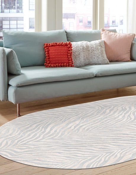 Gray and Ivory 5' 3 x 8' Finsbury Oval Area Rug 60% Polypropylene & 40% Polyester Contemporary Carpet for Living Rooms, Dining, Offices for Sale at Rug Engine