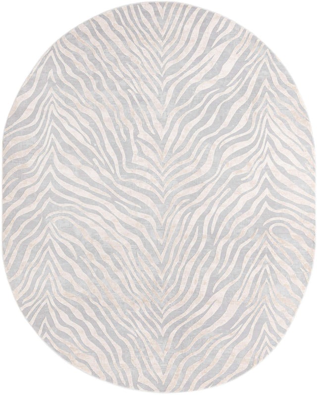Gray and Ivory 7' 10 x 10' Finsbury Oval Area Rug 60% Polypropylene & 40% Polyester Contemporary Carpet for Living Rooms, Dining, Offices for Sale at Rug Engine
